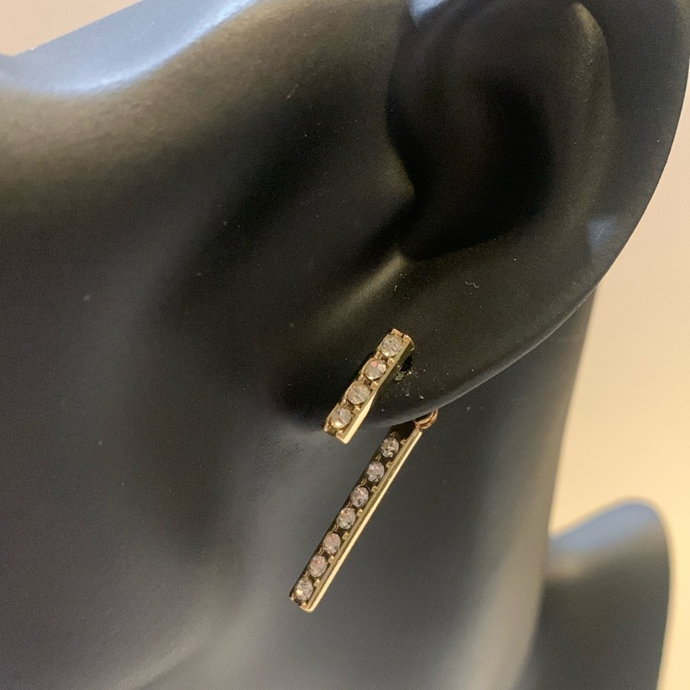 Rebecca Minkoff gold tone and rhinestone earrings. Post.